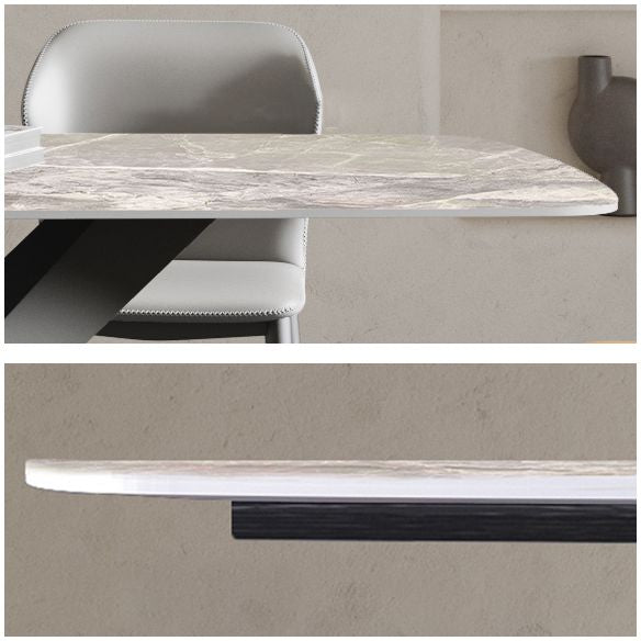 Rechthoek traditionele luxe eettafel gesinterde stenen tafel met zwarte voetstukbasis