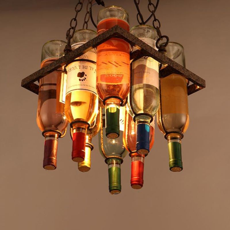 Industrial Style Hanging Lamp Wine Bottle Shape Island Light Fixture for Bar