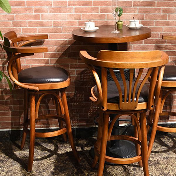 Contemporary Round Wood Bar Stool Arm Low Back Counter Stool