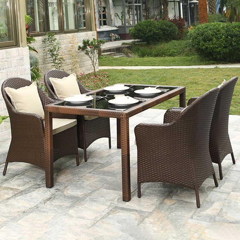 Tropical with Arm Dining Chairs Brown Patio Dining Side Chair