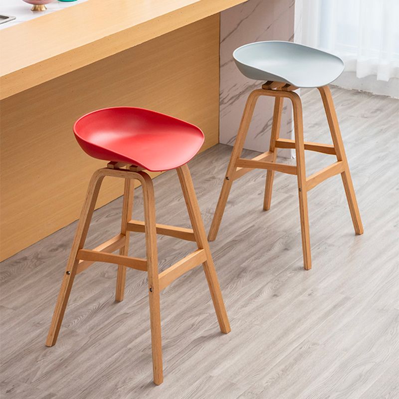 Modern Plastic Low Back Counter & Bar Stool with Solid Wood Base