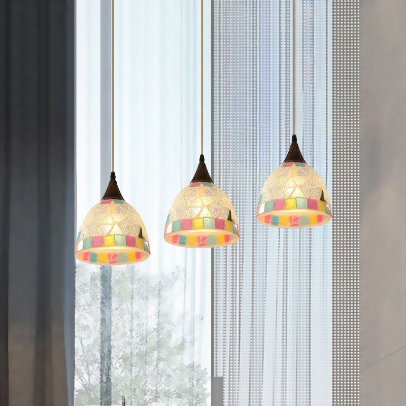 Shell Bell Pendant Light Fixture Mediterranean 3-Light Bronze Multi Hanging Lamp with Mosaic Edge in Bronze