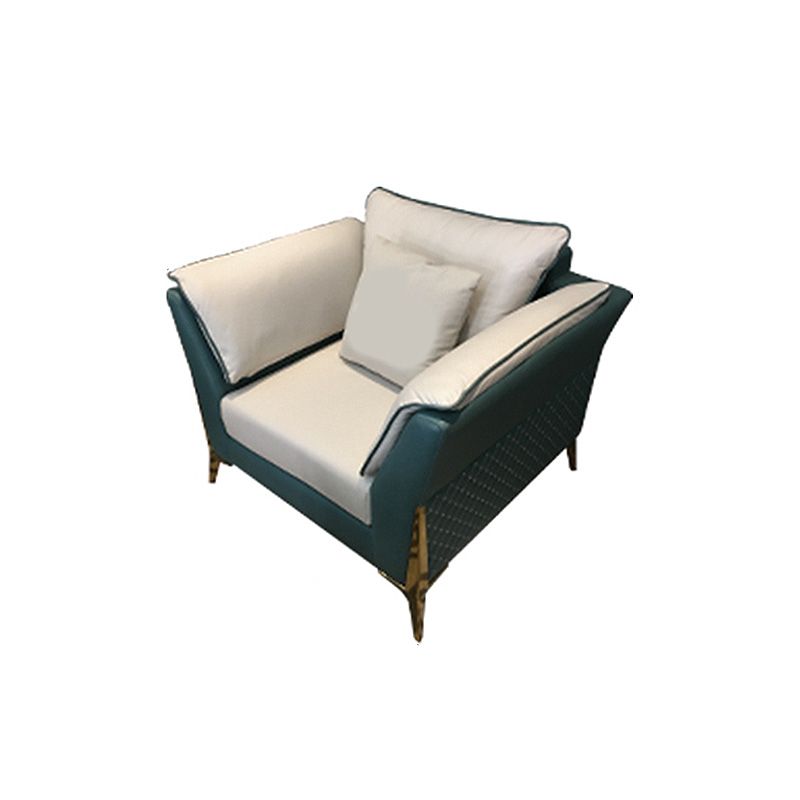 Blue and Cream Faux Leather Sectional Waterproof Sofa with Removable Cushions