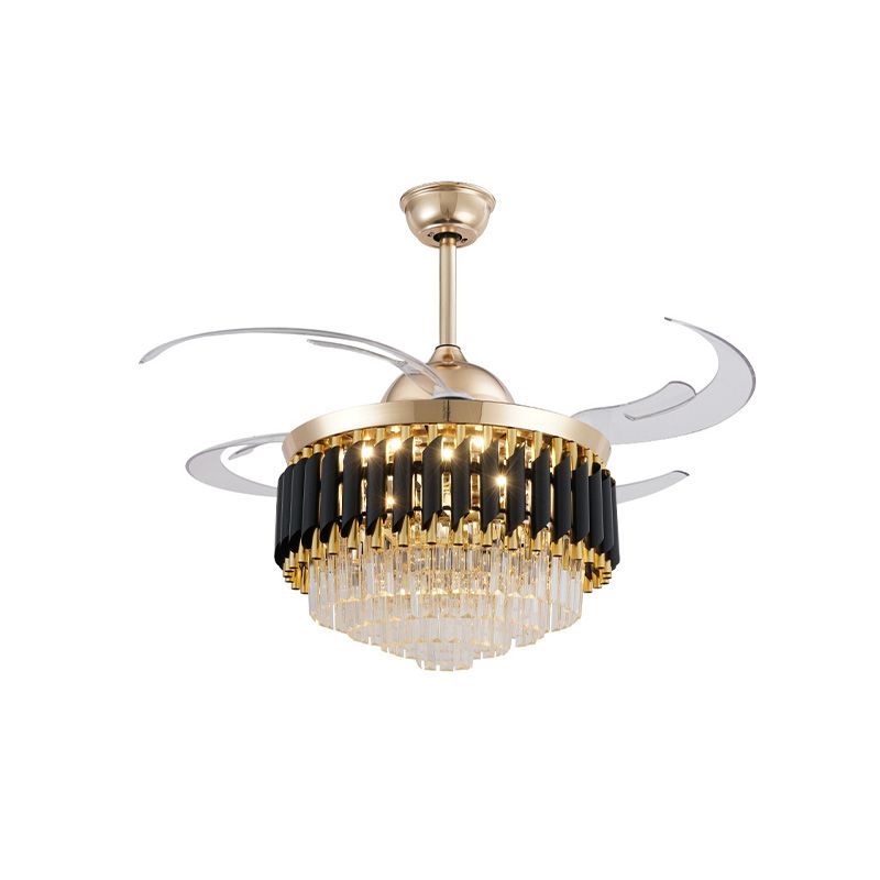 Prismatic Crystal Black-Gold Fan Light Layered Tapered Postmodern LED Semi Mount Lighting with 4 Blades, 47" Width