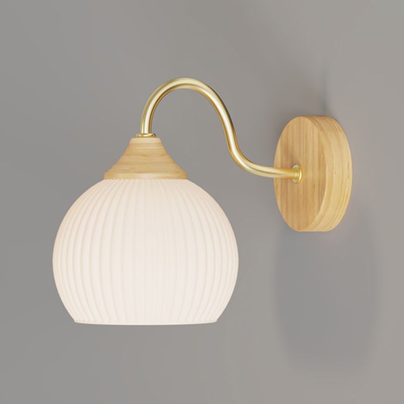 Modern Wall Mount Lamp 1-Light Wooden with Glass Shade for Living Room