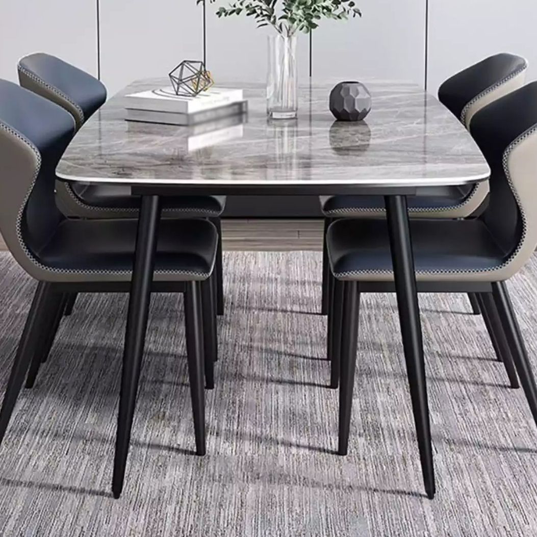 Mesa de piedra sinterizada moderna con mesa de comedor de mesa rectangular de 4 patas con base de metal