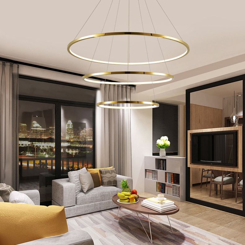 Multi-Layer Living Room Pendant Chandelier Metal LED Modern Hanging Light Kit in Gold