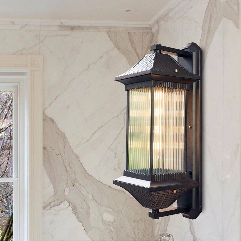 1 lamp Cuboïde SCONCE LICHTING Rustieke donkere koffie Distbaar geribbelde glazen wand gemonteerd lamp, 9 "/10" breed