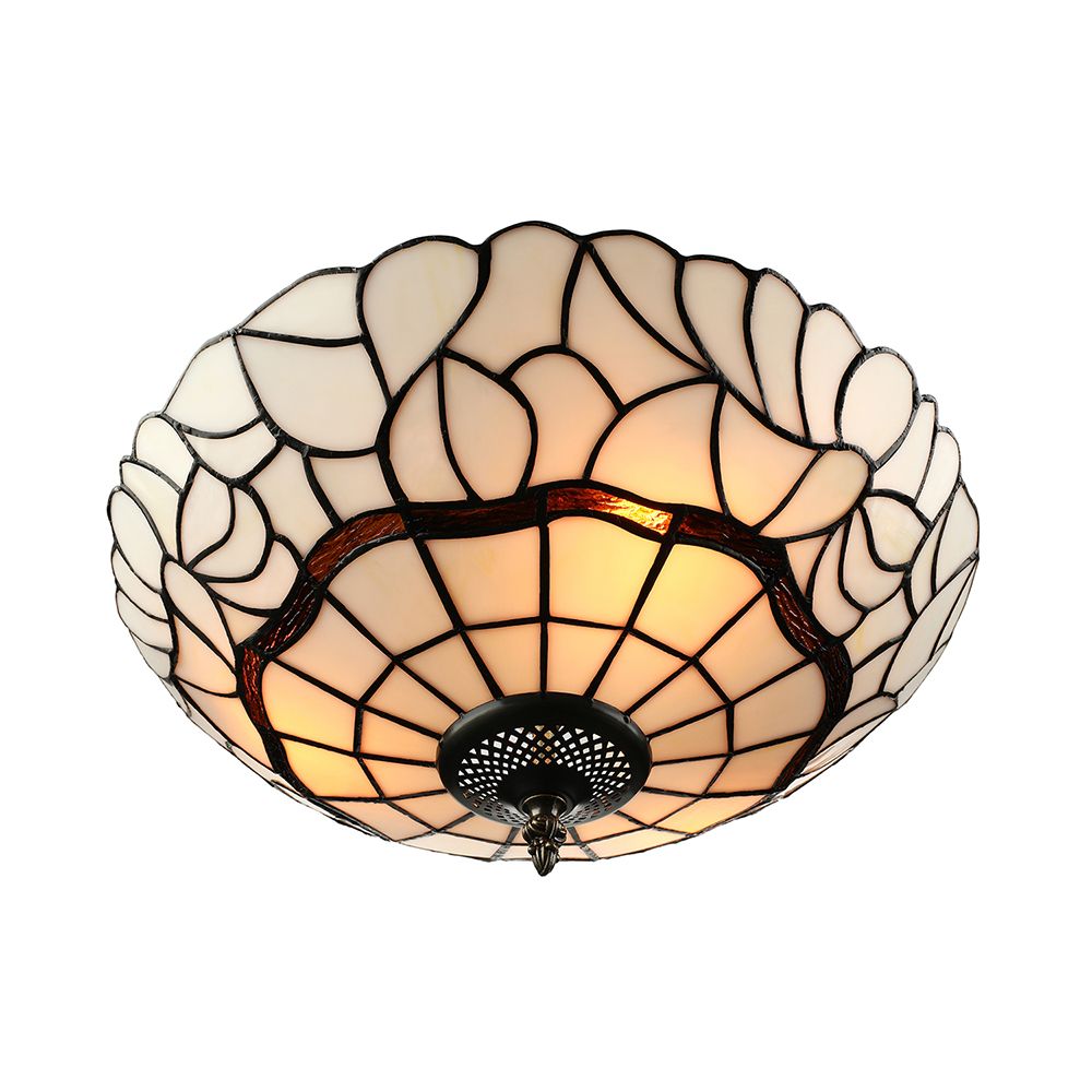 Plafonnier en verre blanc/beige de style Tiffany, plafonnier à 3 lumières pour le salon