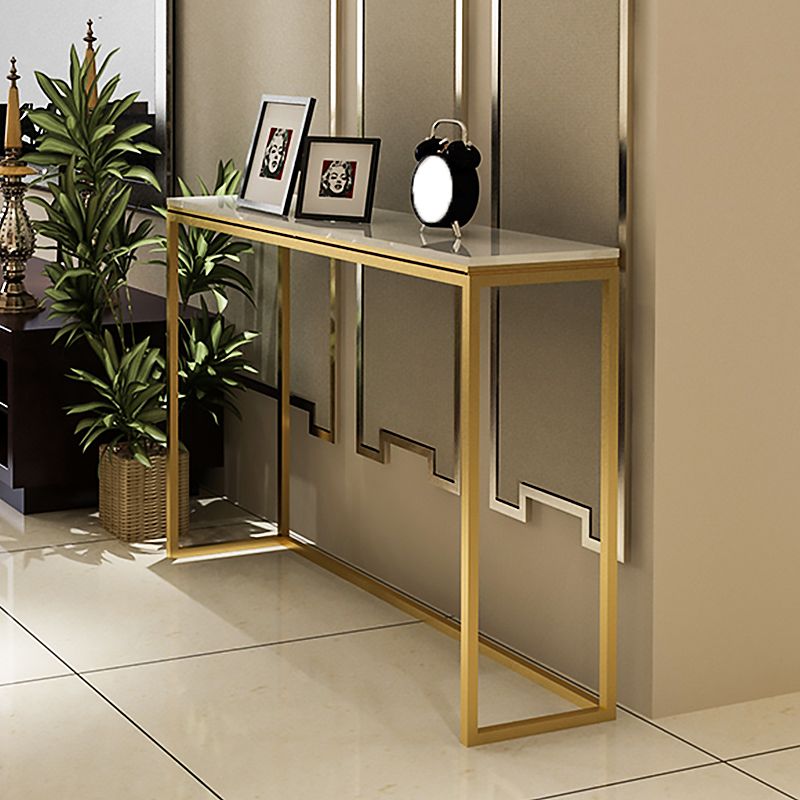 Glam Rectangle Console Table with White Marble Sofa Table,30"