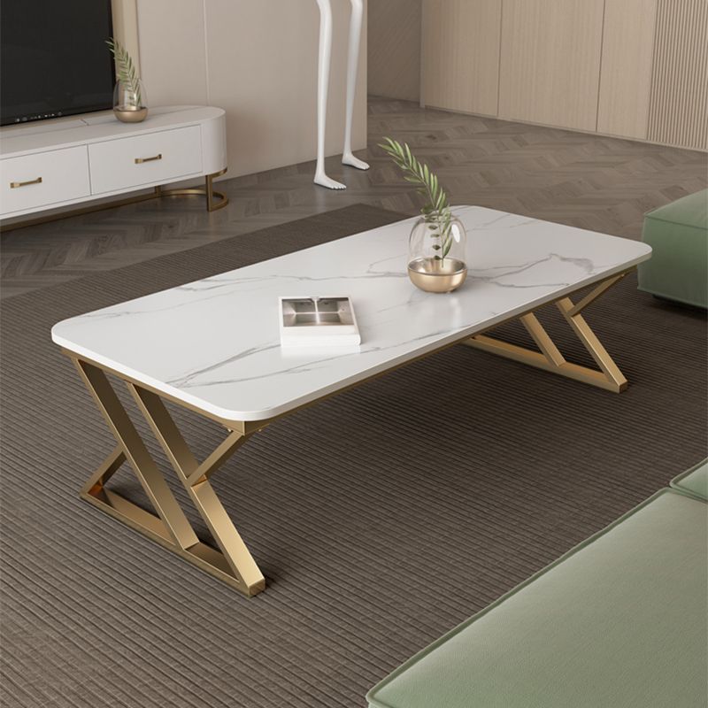 Luxurious 17.72" H Coffee Table in Grey/White Rectangular Stone Cocktail Table