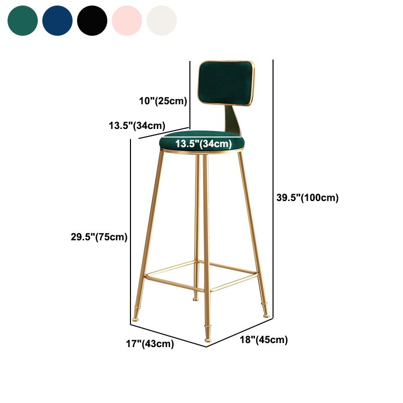 Nordic Backrest Armless Counter Stool Iron Dessert Shop Bar Stool with Pedal and Cushion