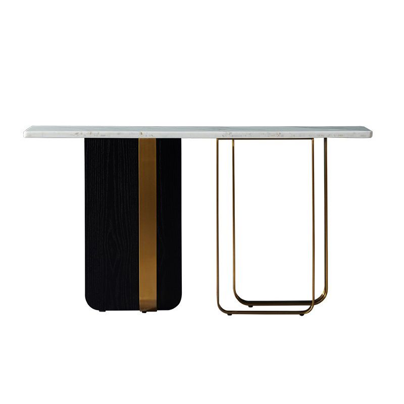 Glam Rectangle Stone Table, 31.49" H Console Accent Table in White for Hall