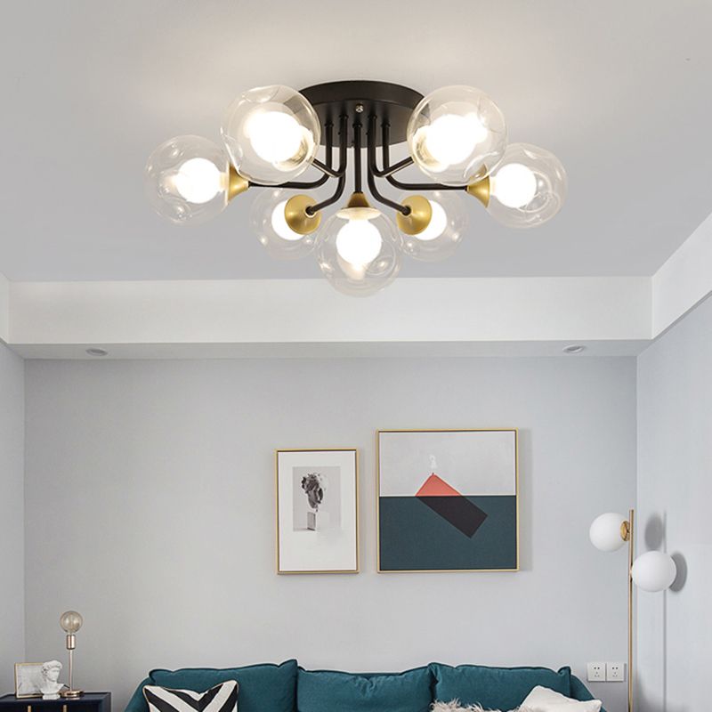 Plafoniera da incasso a doppia sfera in vetro, lampada da soffitto minimalista nera a semi-incasso per camera da letto
