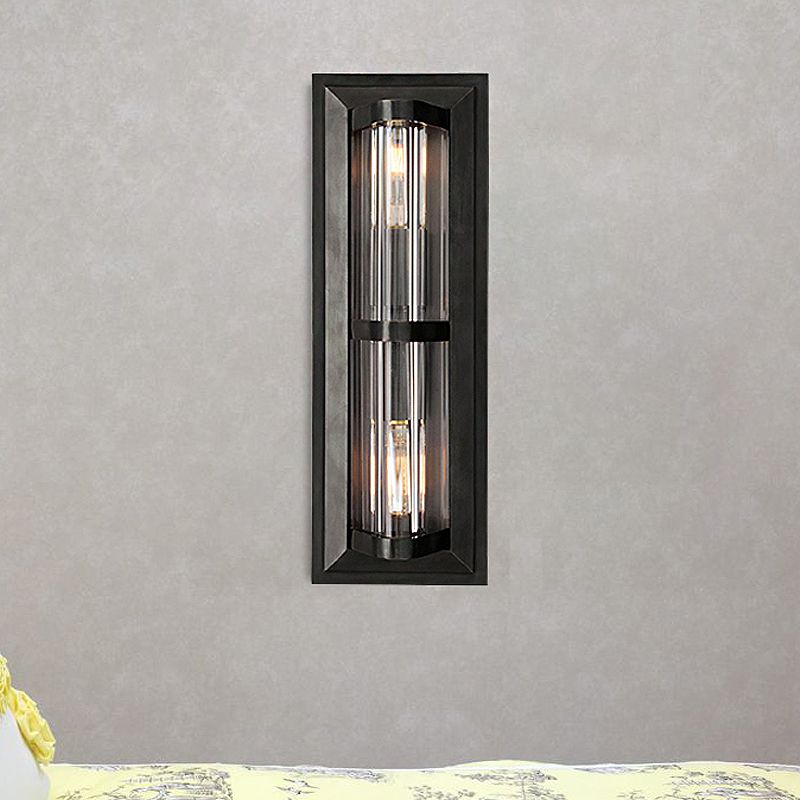 Tube Sconce Light Traditionary Metal 2/3/4 Heads Black/Gold Wall Lamp Fixture for Living Room