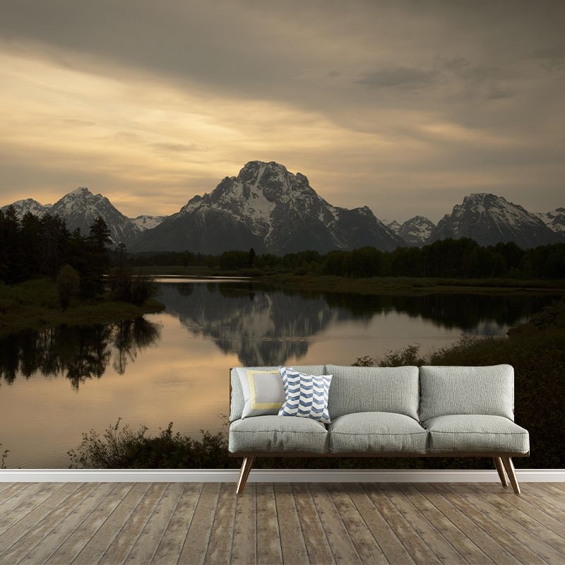 Mountain and River Mural Wallpaper Wall Covering Mildew Resistant for Sleeping Room