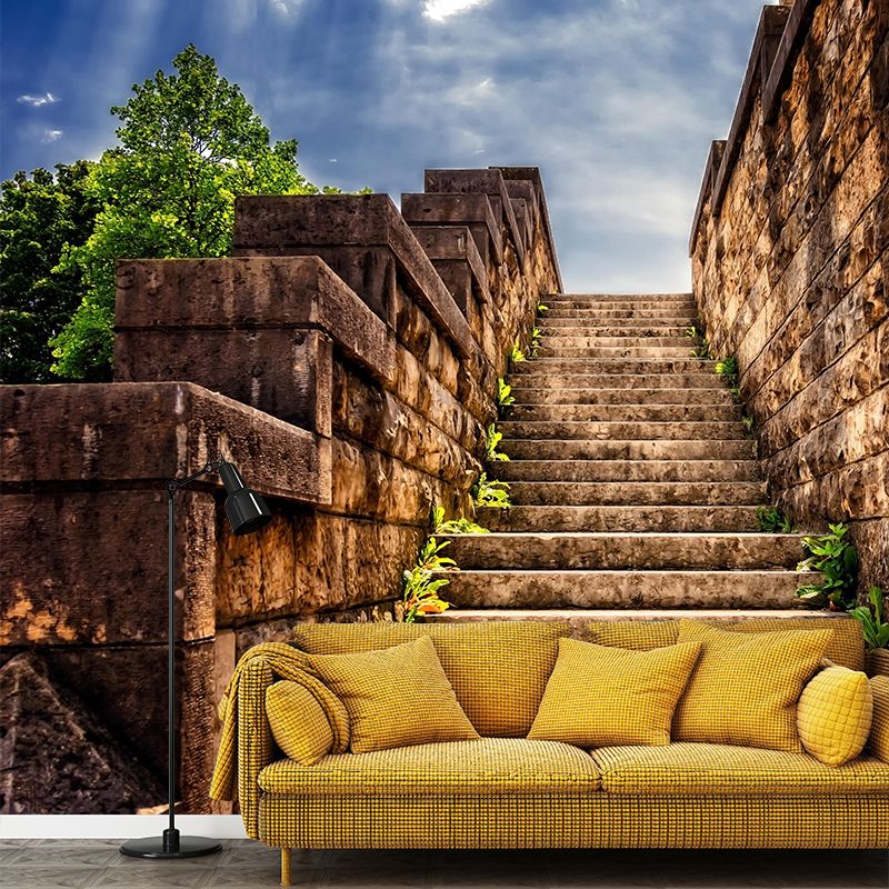 Photography Stairs Architecture Mural Wallpaper Stain Resistant for Sitting Room