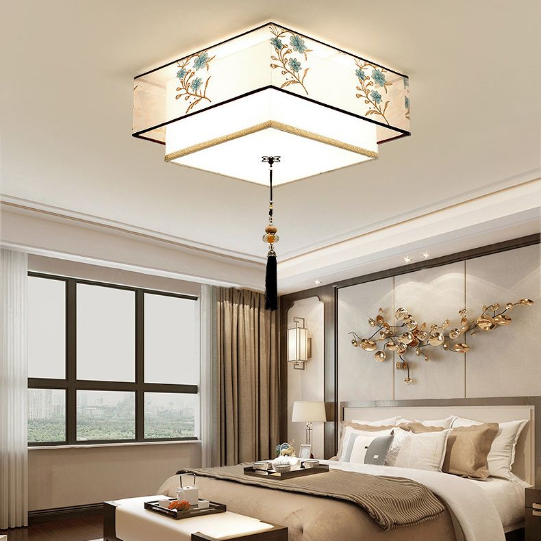 Geometrische Stof Spoelen Mount Licht Armatuur Modern Wit Flush Plafond Licht Profiel