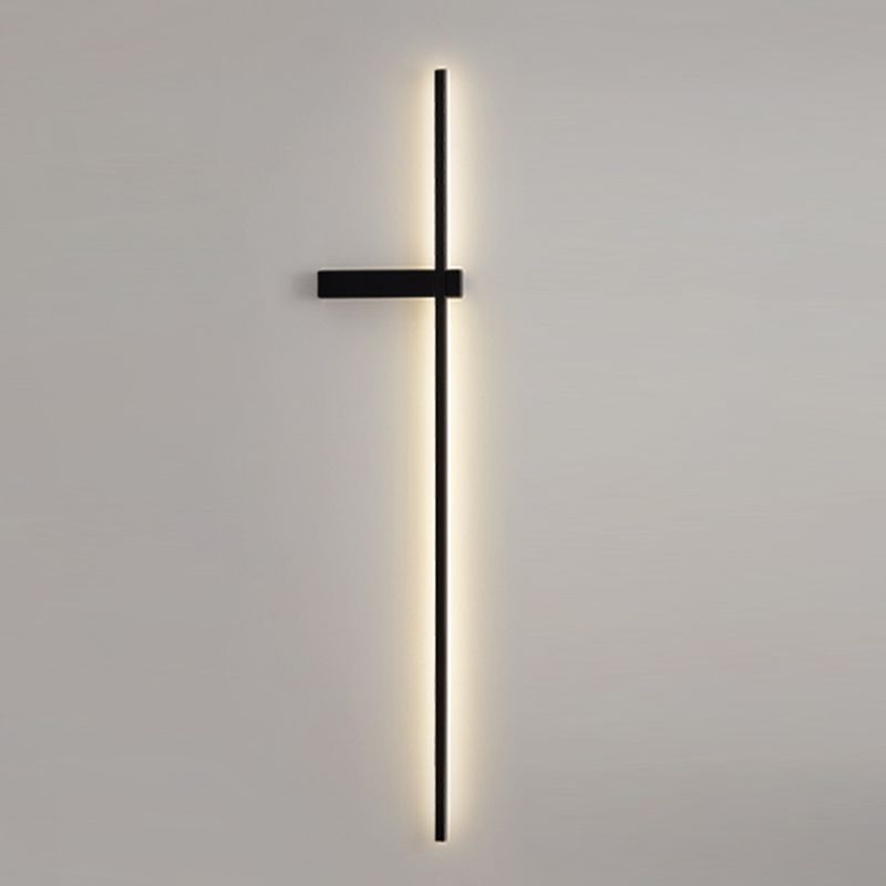 Linear Shape Metal Wall Light Modern Style 1-Light Wall Mount Light in Black