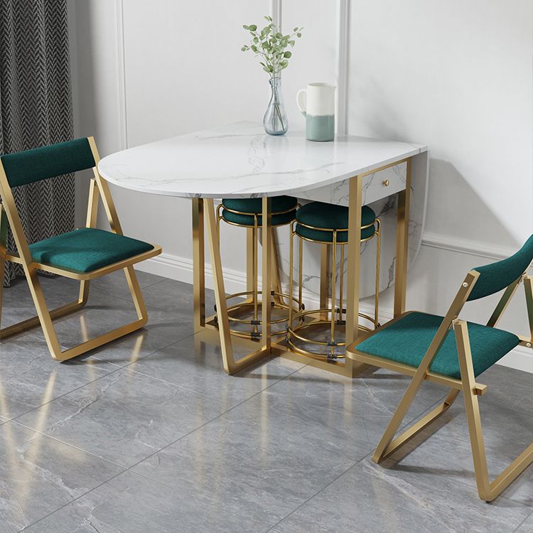 Modern White Dining Table 63" Rectangle Sintered Stone Drop-Leaf Table for Home Use