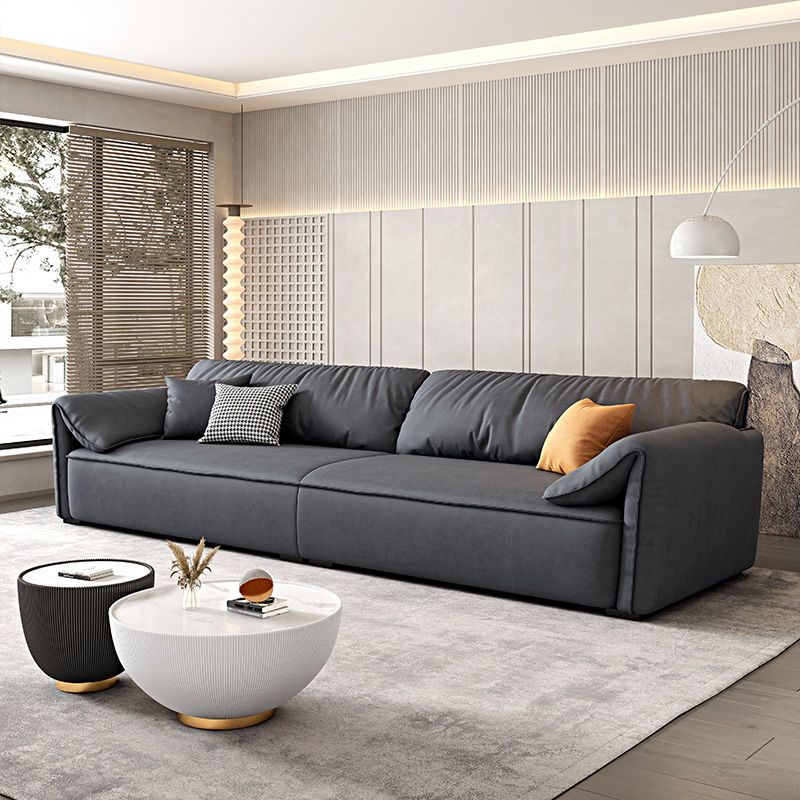 Rectangular Sofa with Pillow Back, Sponge Seat, Padded Pine Chair Legs Gray Frosted Cloth
