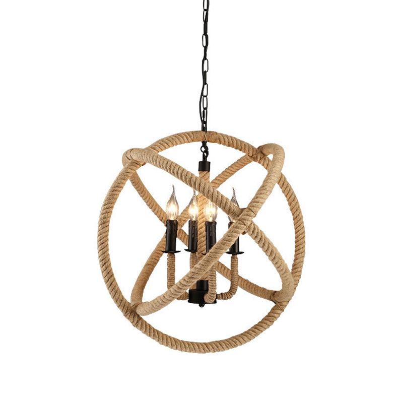Black Rope Wrapped Hoops Chandelier Pendant Light Coastal Rope Restaurant Pendant Light Fixture