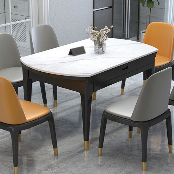Round Sintered Stone Table Traditional Luxury Dining Room Table with 4 Black Legs