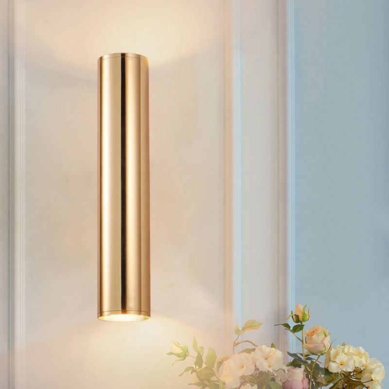 Cylindrical Aluminum LED Wall Light Post-modern Simplicity Metal Bedside Lamp in Electroplated Gold