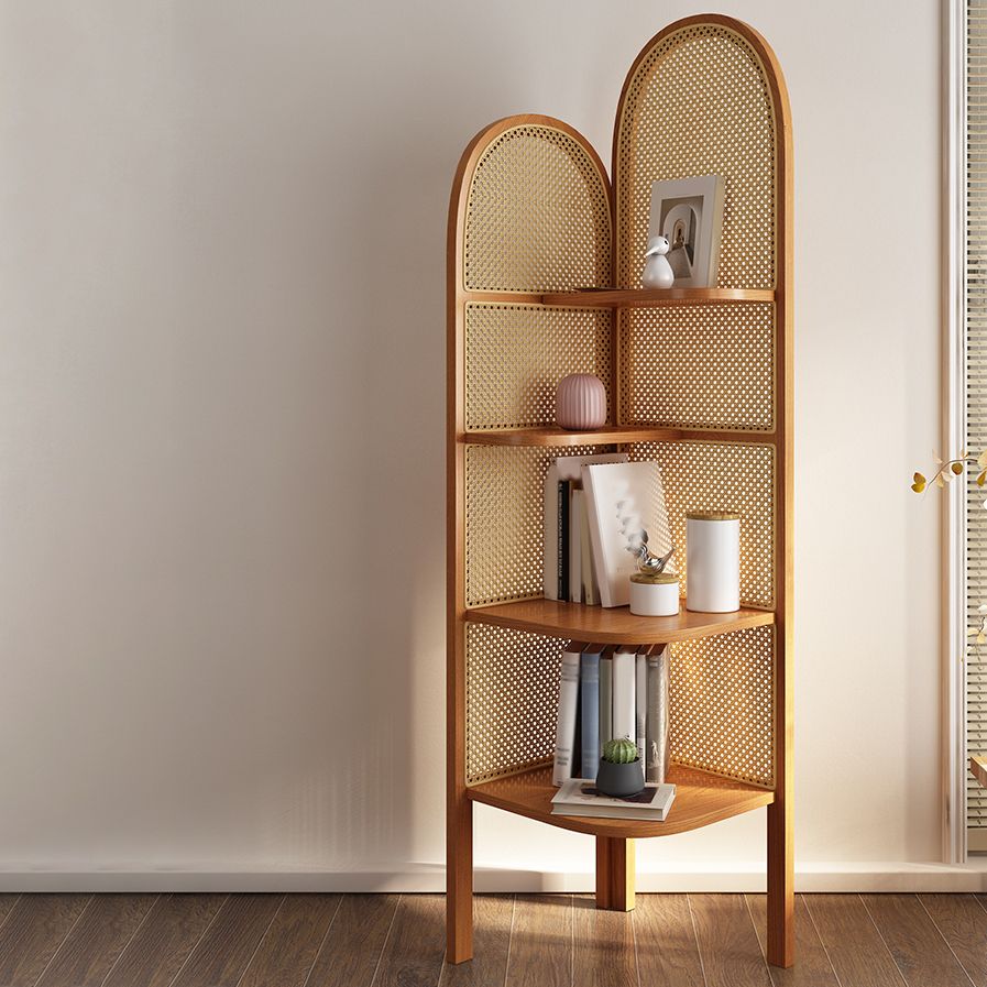 Contemporary Wooden Bookshelf Corner 4 Shelves Closed Back Bookcase
