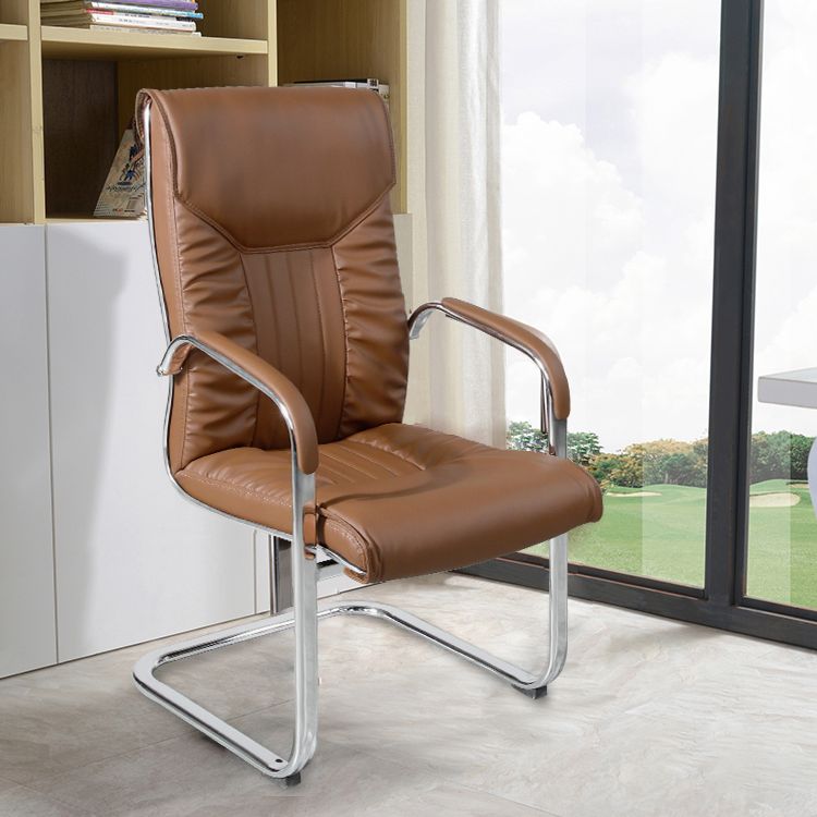 Modern style Task Chair Faux Leather No Wheels Office Chair with Fixed Arms