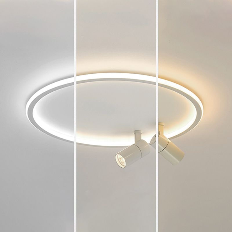 Adjustable Angle Circular Flush Mount Modern Aluminum LED Ceiling Light with 2 Spotlights