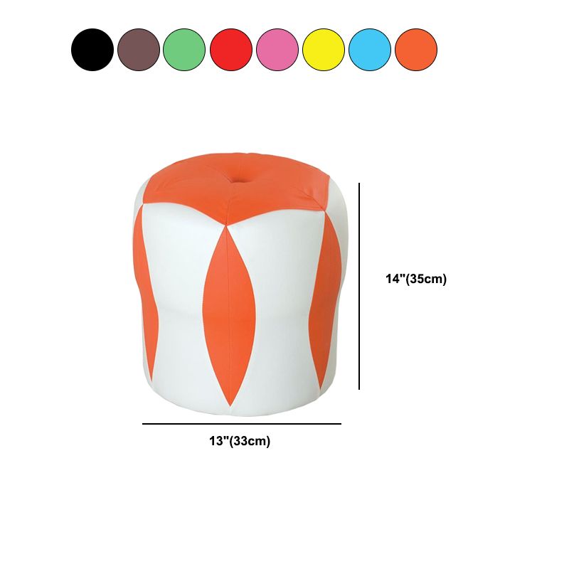 Modern Water Resistant Pouf Round Color Block Leather Indoor Pouf