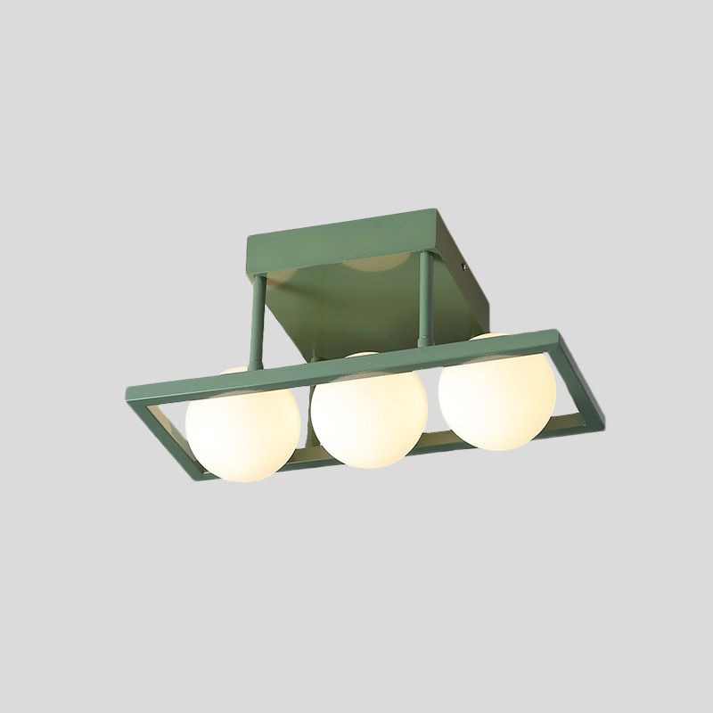 Macaron de clôture en fer rectangulaire Macaron Light 3/4/6 Plafon de plafond vert avec une teinte en verre blanc globe