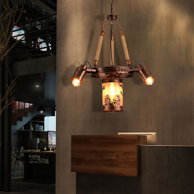 Cylindre en métal Light Light Vintage 4/7 Light Dining Dining Room Pendant Lighting en cuivre altéré