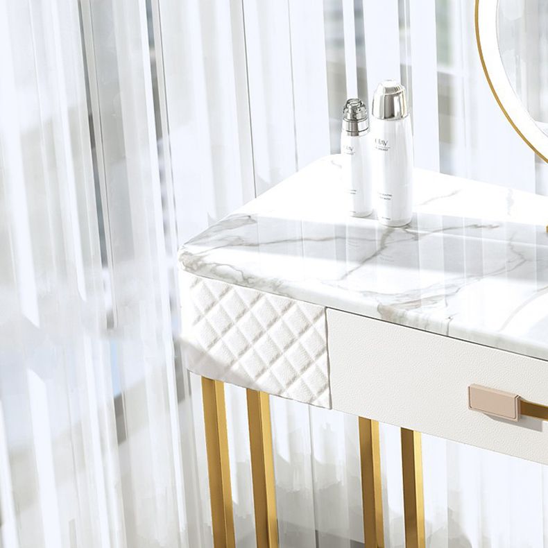 Faux Leather Vanity Dressing Table Set with 3 Storage Drawers