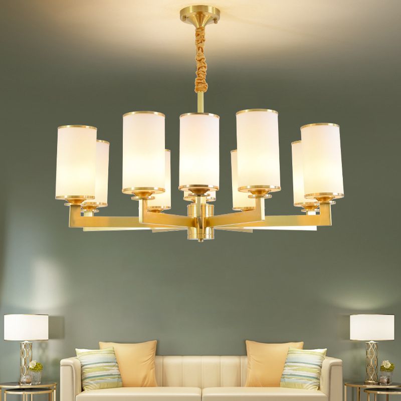 Cylindrical Milk Glass Chandelier Pendant Light Industrial Living Room Chandelier Lighting