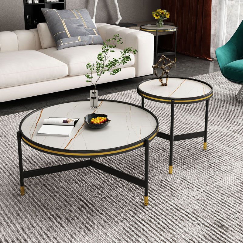 Round Slate 3 Legs Coffee Cocktail Table 2-Piece Coffee Table Set