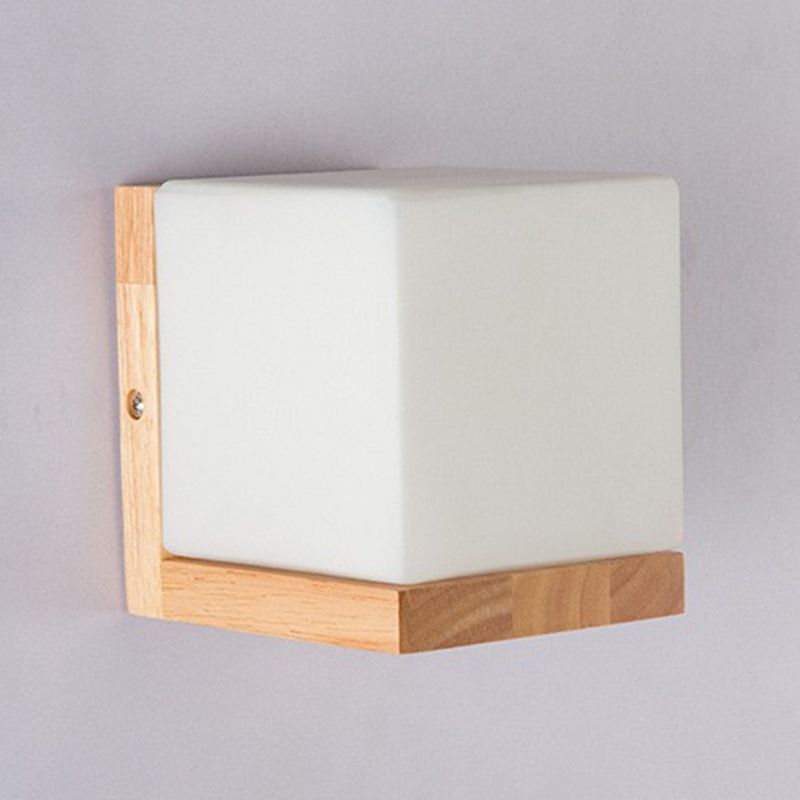 Modern Style Square Wall Light Wood 1 Light Sconces for Bedroom