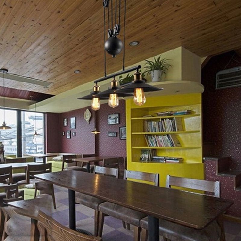 Metal 3 Lights Island Pendant Lighting Pulley Industrial Island Light Fixtures for Dining Room