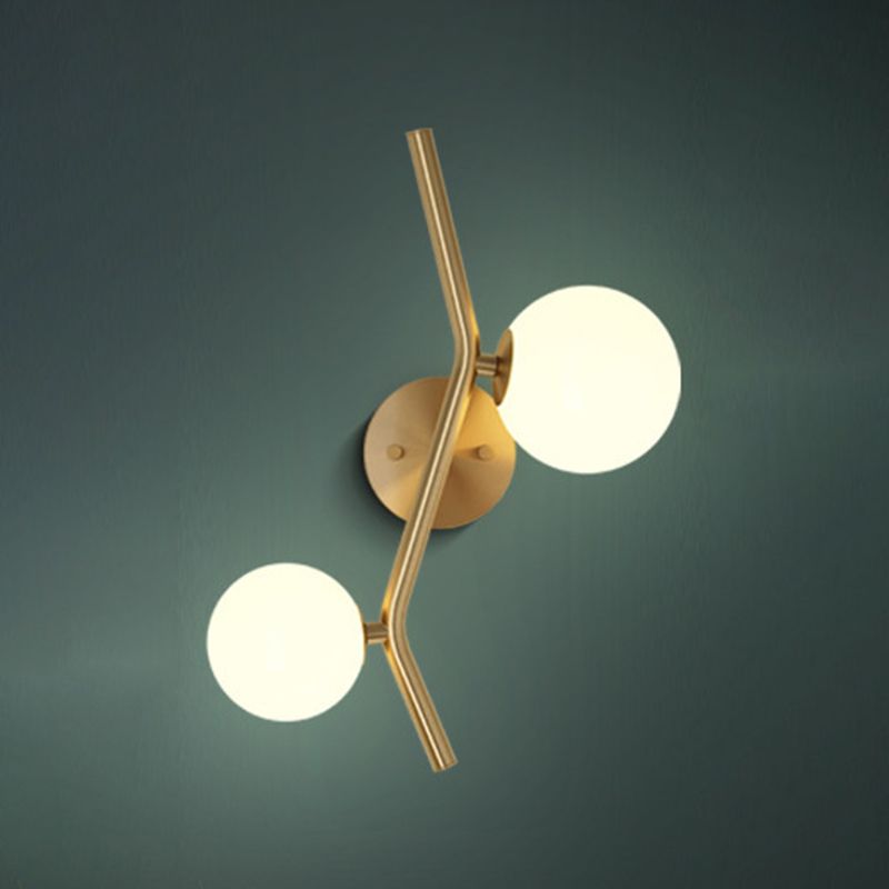 Glass Ball Shape Sconce Light Modern-Style 2 Lights Wall Light Fixtures in Gold
