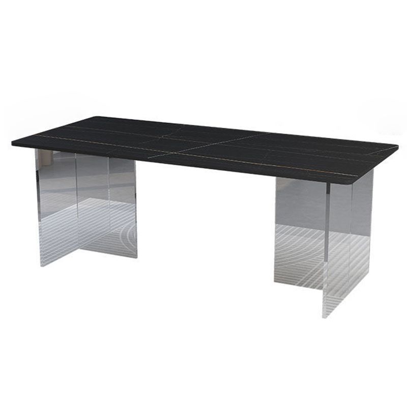 Rectangular Stone Dining Table Acrylic Furniture with Double Pedestal in Matte Finish