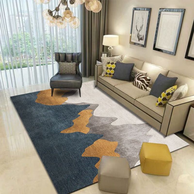 Dark Navy Modern Rug Polyester Graphic Rug Non-Slip Backing Rug for Home Decor