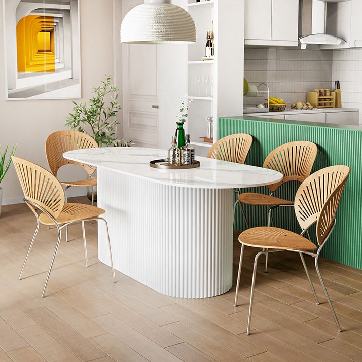 Contemporary Wood Standard Dining Table Oval Shape Kitchen Dining Table with Pedestal Base