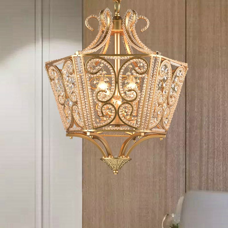 Lámpara de araña de cuentas Cristal K9 4 Bulbos Sala de estar Luz de lámpara en negro/dorado