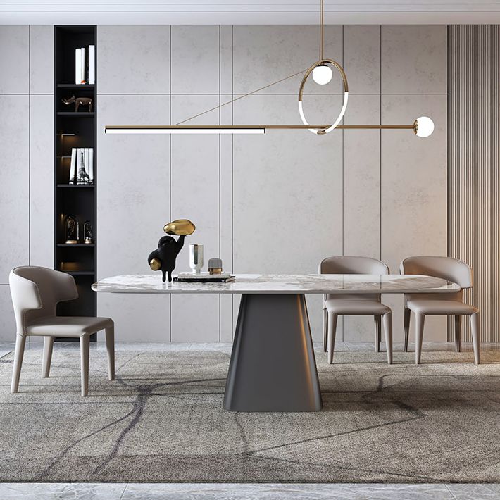 Rechthoek eigentijdse eetkamer tafel wit gesinterde stenen tafel met voetstukbasis