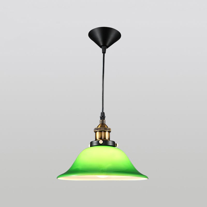 Green 1 Light Bell Pendant Lamp Vintage Industrial Glass Hanging Lamp for Living Room