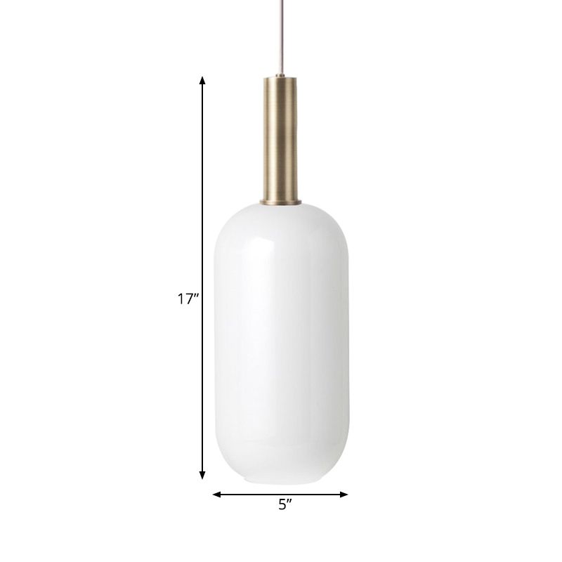 Opal Mattglas länglicher Deckenanhänger minimalist 1 leichte Messing -Hang -Lampen -Kit über Tisch