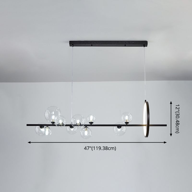 Ideas modernas de iluminación de la isla de vidrio transparente lámpara lineal lámpara de araña lineal para el comedor
