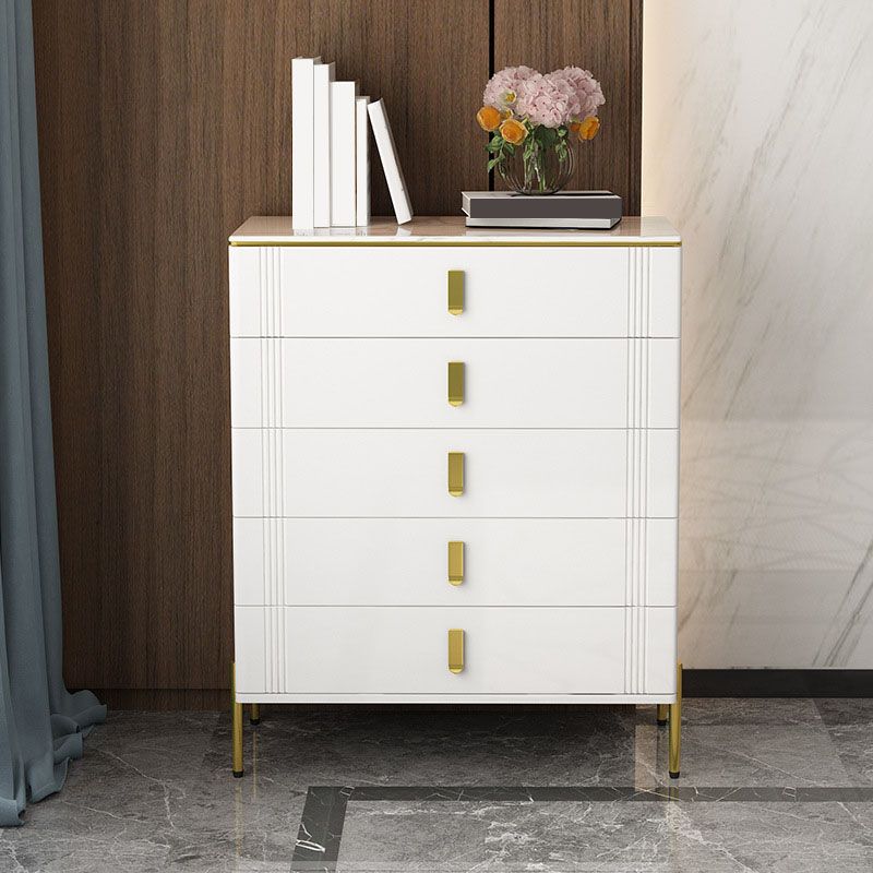 Glam Stone Chest Bedroom White Storage Chest with Metal Legs