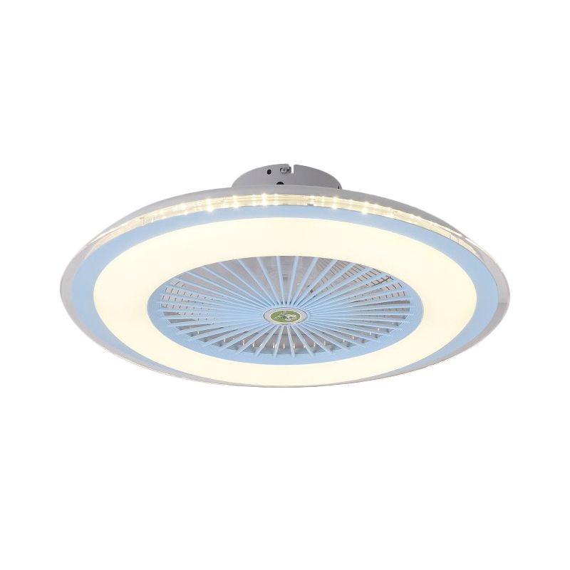 23.5" W LED Circle Hanging Fan Lamp Simple Pink/Blue/Gold Finish Acrylic Semi Flush Mount Lamp with 5 Clear Blades
